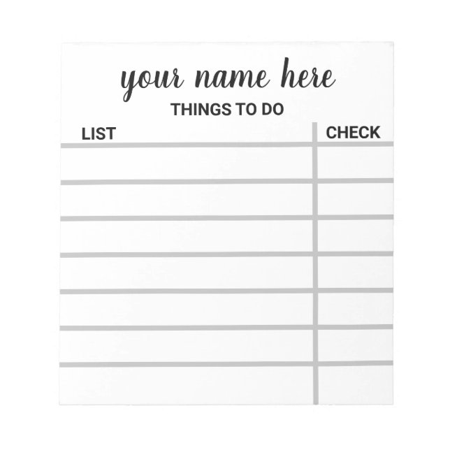 Personalised Check List Notepad (Front)