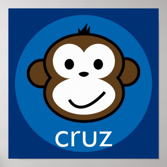 Personalised Cheeky Monkey [blue+navy] Poster (Front)