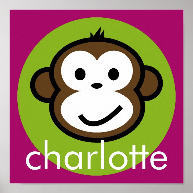 Personalised Cheeky Monkey [lime+purple] Poster (Front)