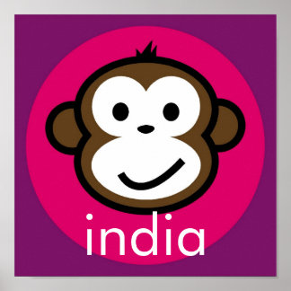 Personalised Cheeky Monkey [pink+purple] Poster