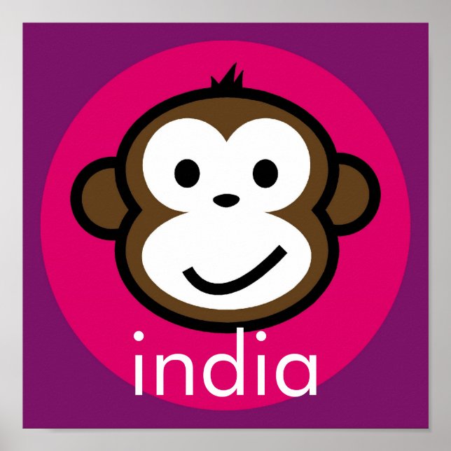 Personalised Cheeky Monkey [pink+purple] Poster (Front)