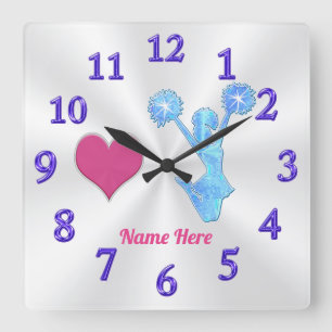 Personalised Cheer Clock, Cheerleading Room Decor Square Wall Clock