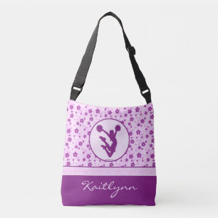 Personalised Cheer or Pom Purple Heart Floral Crossbody Bag