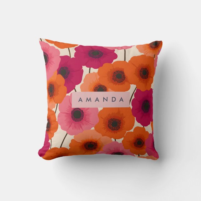 Personalised Cheerful Orange Pink Flower Cushion (Front)