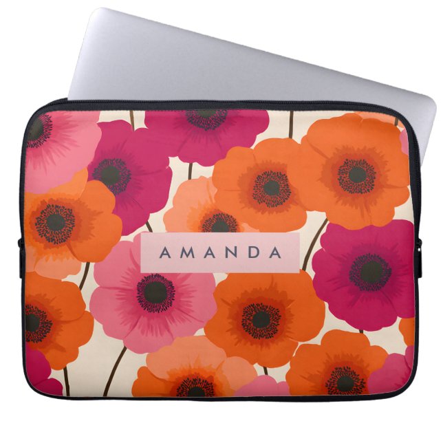 Personalised Cheerful Orange Pink Flower Laptop Sleeve (Front)