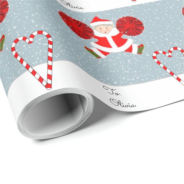 Personalised Cheerleader Christmas Gift Wrapping Paper (Roll Corner)