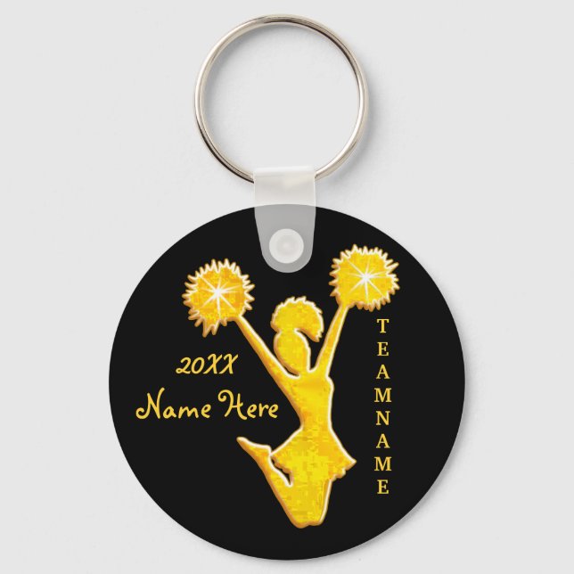 Personalised Cheerleader Keychains, 3 Text Boxes Key Ring (Front)