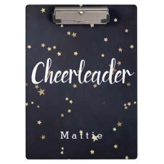 Personalised Cheerleader Navy Blue and Gold Stars Clipboard