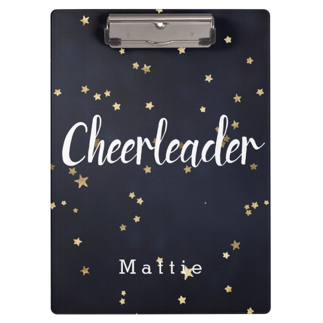 Personalised Cheerleader Navy Blue and Gold Stars Clipboard (Front)