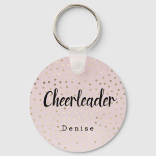 Personalised Cheerleader Pink and Gold Dots Key Ring