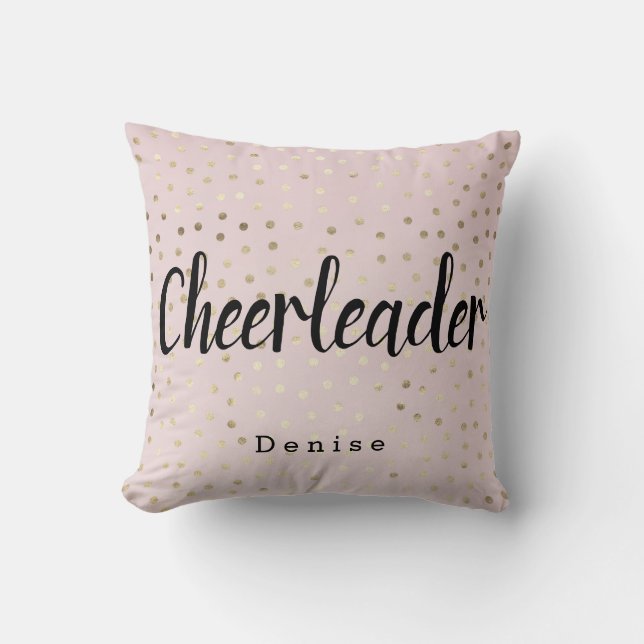 Personalised Cheerleader Pink and Gold Polka Dots Cushion (Front)