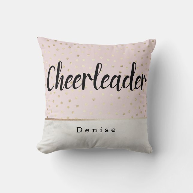 Personalised Cheerleader Pink Gold & Marble Dots Cushion (Front)