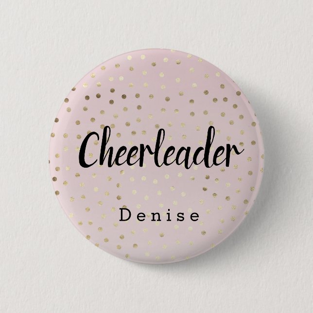 Personalised Cheerleader Pink Gold Polka Dots 6 Cm Round Badge (Front)