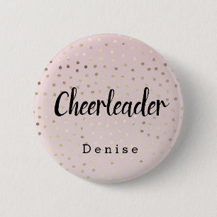 Personalised Cheerleader Pink Gold Polka Dots 6 Cm Round Badge
