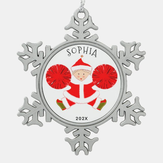 Personalised Cheerleader Snowflake Pewter Christmas Ornament (Front)