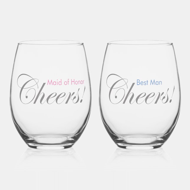 Personalised Cheers! Best Man and Maid of Honour Stemless Wine Glass (Front)
