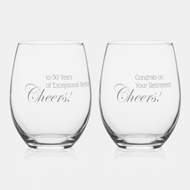 Personalised Cheers! Retirement Professional Grey Stemless Wine Glass (Front)