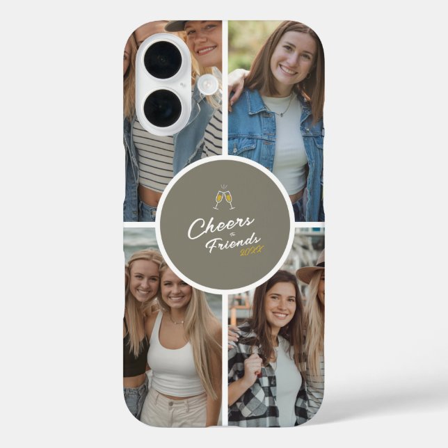 Personalised Cheers to Friends 4 Photo Collage Case-Mate iPhone Case (Back)