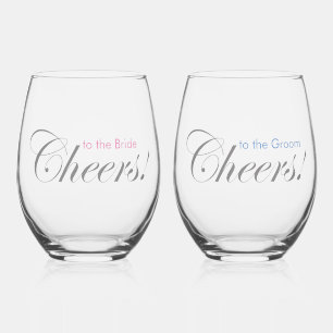 Personalised Cheers! to the Bride Groom Elegant  Stemless Wine Glass