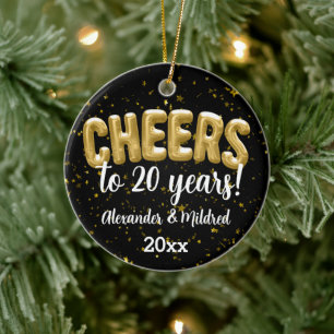 Personalised Cheers to Years Wedding Anniversary Ceramic Tree Decoration