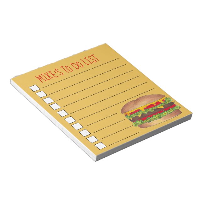 Personalised Cheeseburger Burger To Do List Notepad (Angled)