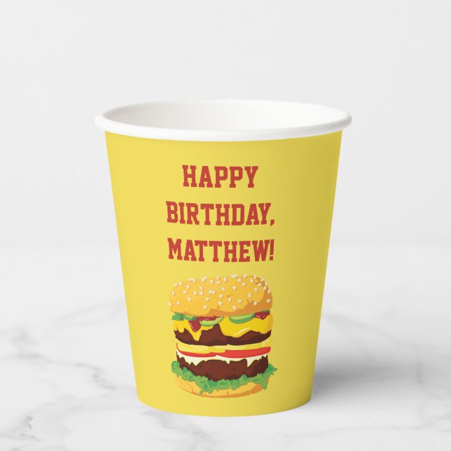 Personalised Cheeseburger Party Paper Cups (Front)