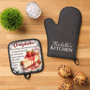 Personalised Cheesecake Baking Recipe Oven Mitt & Pot Holder Set