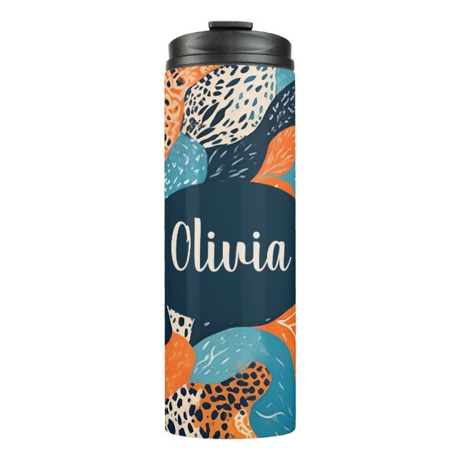 Personalised Cheetah and Abstract Print Thermal Tumbler (Front)