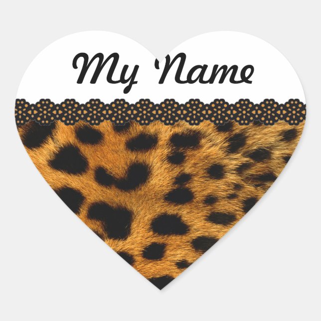 Personalised Cheetah Heart Sticker (Front)