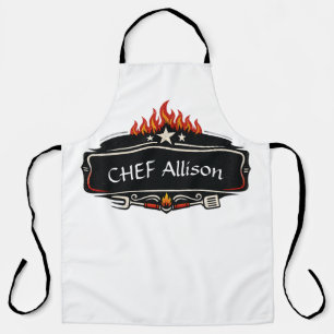 Personalised Chef Apron with Flames Custom Name