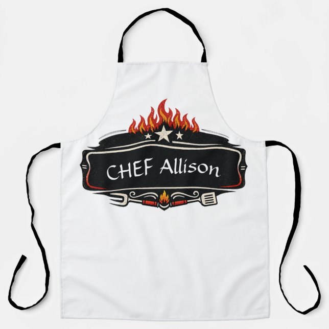 Personalised Chef Apron with Flames | Custom Name  (Front)