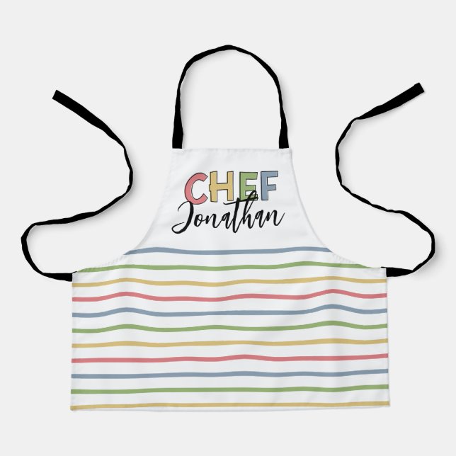 Personalised Chef Colourful Stripes Cute Gift Apron (Front)