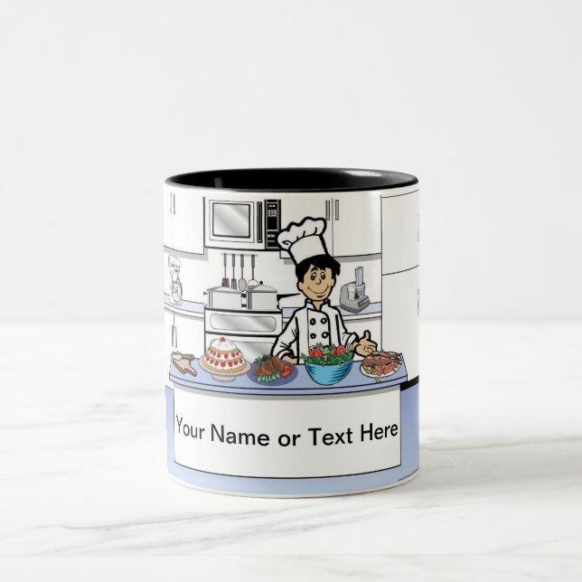 Personalised Chef, Cook - Male Cartoon Two-Tone Coffee Mug (Center)