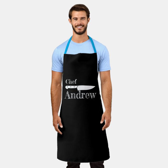 Personalised Chef Name Apron - Kitchen tool Design (Worn)