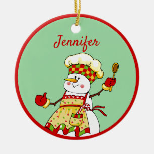 Personalised Chef Snowman Christmas Ceramic Tree Decoration