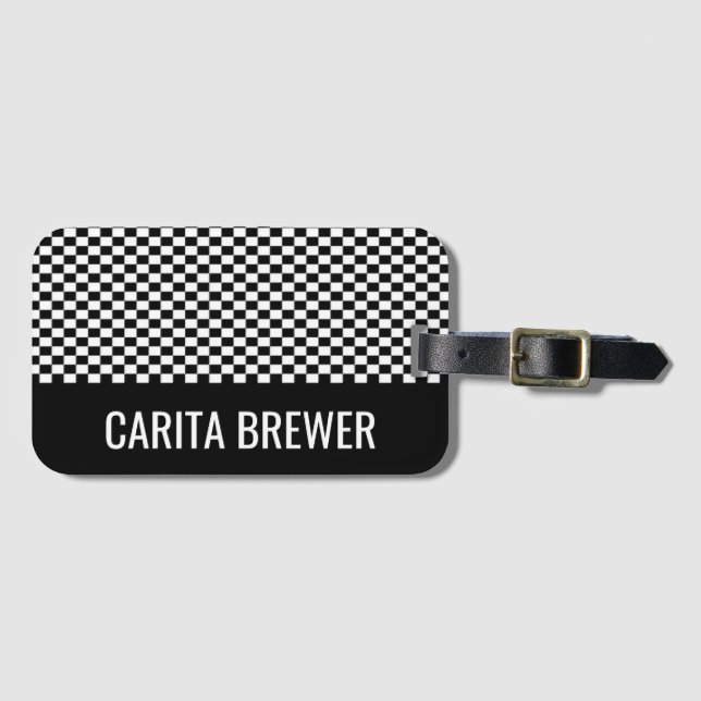 Personalised Chequerboard Luggage Tag (Front Horizontal)