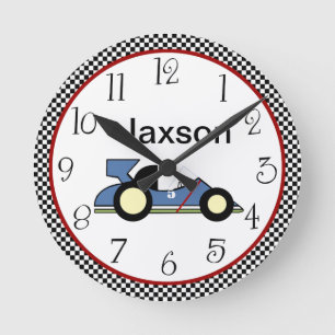 Personalised Chequerboard Race Car #2 Clock