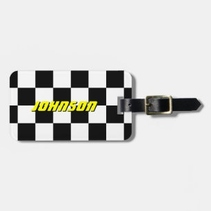 Personalised chequered flag travel luggage tag