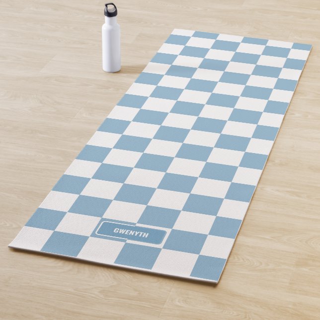 Personalised Chequered Iris Baby Blue Yoga Mat (In Situ)