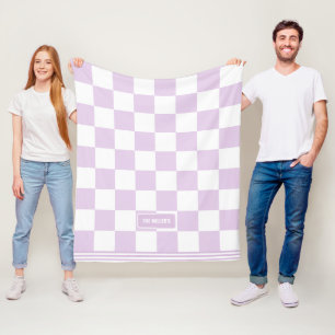 Personalised Chequered Lavender Purple Family Home Fleece Blanket