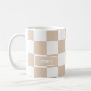 Personalised Chequered Light Neutral Coffee Mug
