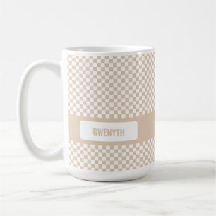 Personalised Chequered LIght Neutral Coffee Mug
