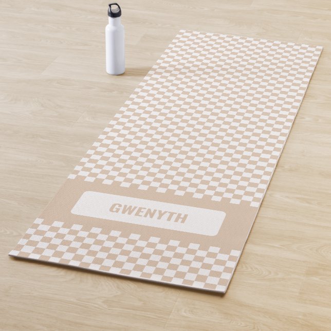 Personalised Chequered Light Neutral Single Sided Yoga Mat (In Situ)