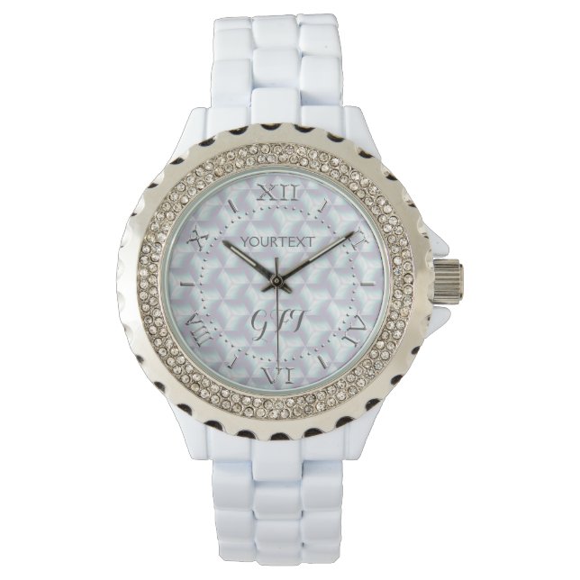 Personalised Chequered Mother of Pearl Style Dial Watch (Front)