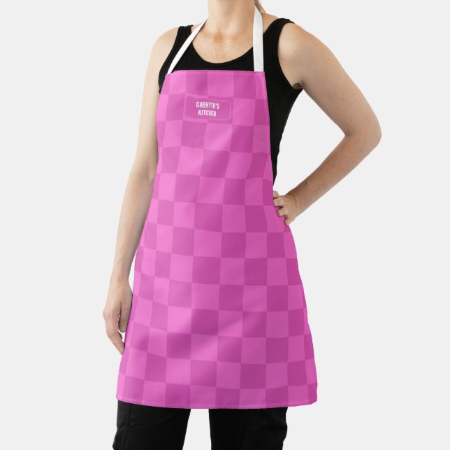 Personalised Chequered Neon Pink Highlighter Apron (Insitu)