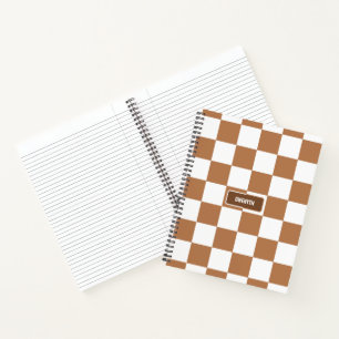 Personalised Chequered Neutral Cognac Camel Notebook