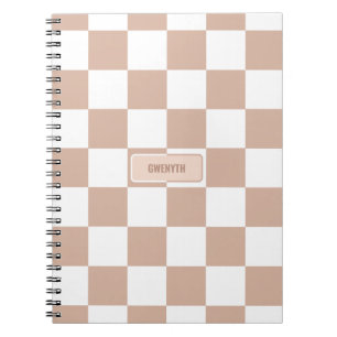 Personalised Chequered Neutral Rose Blush Pink Notebook