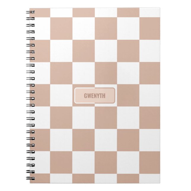 Personalised Chequered Neutral Rose Blush Pink Notebook (Front)