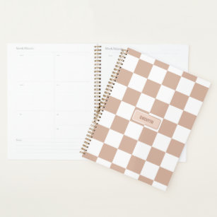 Personalised Chequered Neutral Rose Blush Pink Planner