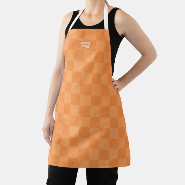 Personalised Chequered Orange Highlighter Apron (Insitu)